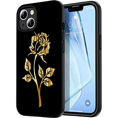 Esakycn Funda para iPhone 13, Cárcasa Negro Silicona con Flores Dibujos Diseño Antigolpes Suave TPU de Protector Piel Ultrafina Case Cover Fundas para Apple iPhone 13 6,1", Rosa Cover