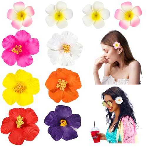 10 pinzas de pelo con flores hawaianas plumeria miniatura 1