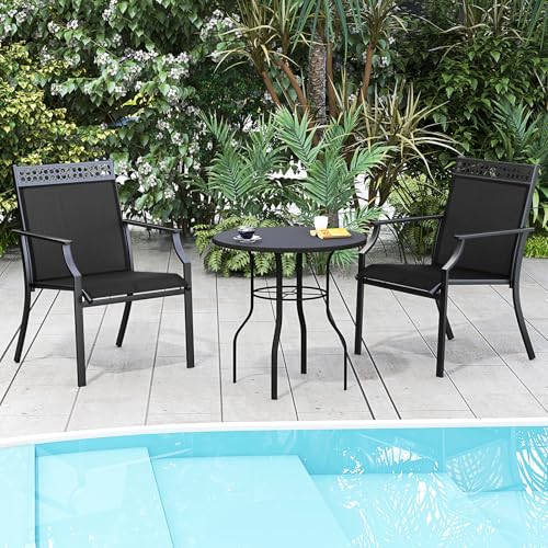 Image of Giantex Patio Chairs Set of 2, Outdoor Chairs with All Weather Fabric, High Backrest, Armrests, Heavy Duty Metal Armchair, Outside Dining Chairs for Porch Lawn Garden Yard Pool, Black
