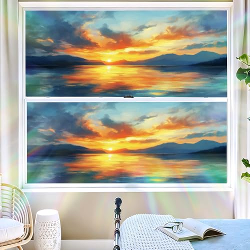 Image of Sunset Lake Mountain Window Film 39.37x17.32in Cling