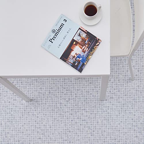 萩原 クッションフロア ダイニングラグ (約182×220cm,タイル) 水拭きできる 抗菌 防カビ 抗ウイルス 防炎 滑り止めシール付き カットOK 日本製