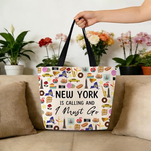 Bolso tote 'New York Is Calling', estético y bonito, para hombro y mano, con bolsillo interior con cremallera, ligero y lavable, estilo viaje a Nueva York, regalo para mujeres y amigas miniatura 3