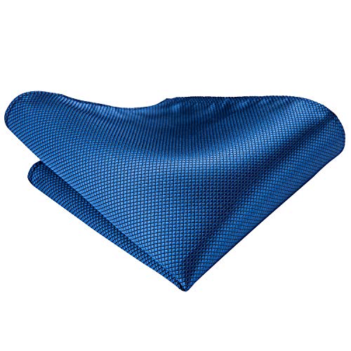 Dubulle Mens Solid Blue Jacquard Woven Silk Cravat Formal Self Tie Ascot Pocket Square Set