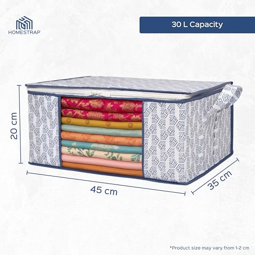 Image of Homestrap Set of 6 Heavy-Duty Clothes Storage Bag - 30L Capacity | Moistureproof & Dustproof Saree Cover Bags | Ideal Wardrobe Organizer for Sarees, Suits, Shirts, Kurtis & More - White