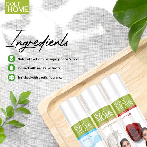 Image of POUR HOME Lavender, Rajnigandha, Lilly Room Air Freshener Spray -220ML Each (Combo of 3) | Long-Lasting Fragrance - Reduces Odours - Suitable for Home & Office