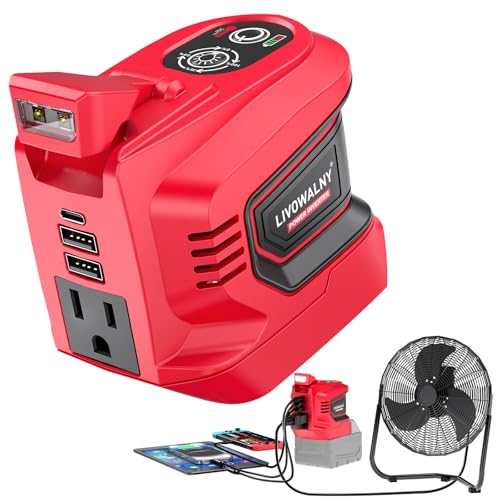 Image of Real 200W Portable Power Inverter Compatible with Milwaukee 18V, LIVOWALNY Outdoor Generato Battery Converter 2 USB & AC Battery Powered Outlet, DC 18V to AC 110V-120V Power Station (Tool Only)