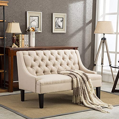Andeworld Modern Loveseat Settee Button Tufted Sofa Couch Upholstered Banquette Dining Bench Living Room Funiture (Khaki) #TOP2