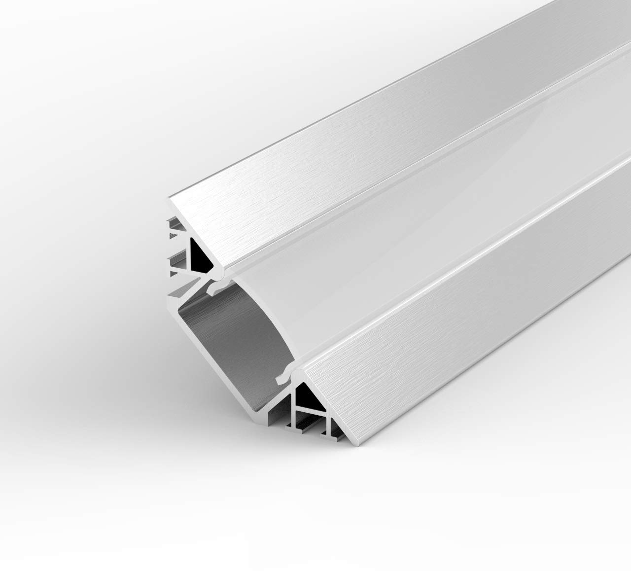 Marc Led Ltd Silver Ew3 1M / 1000Mm Aluminium Flush 45° Surfaced Corner Extrusion - Led Tape, Set With Milky Diffuser And End Caps