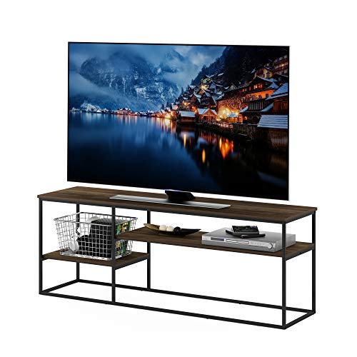 Image of Furinno Moretti TV Stand for TVs up to 65 Inch, 3-Tier Rustic Brown Entertainment Center, Open Back TV Console with Cable Management, for Living Room, Bedroom, Brown Walnut