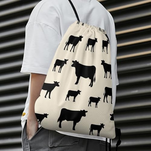 Image of Travel Drawstring Backpack Beam Bag Large Capacity for Volleyball Baseball Sports Equipment Men Women Unisex, Angus Cattle Animal Bags