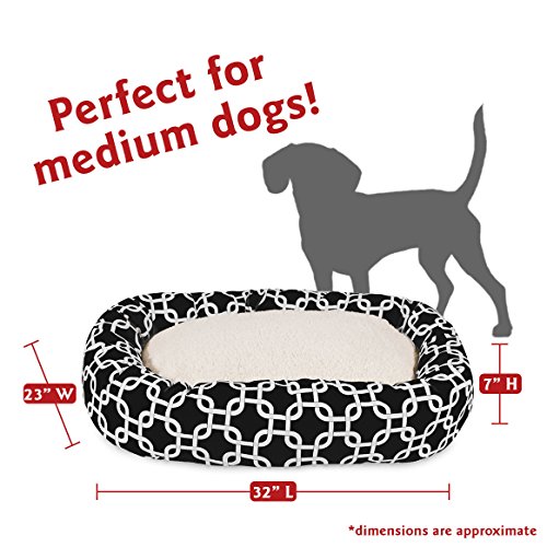 Image of Majestic Pet 32 Inch Links Sherpa Calming Dog Bed Washable - Cozy Soft Round Dog Bed with Spine for Head Support - Fluffy Donut Dog Bed 32x23x7 (inch) - Round Pet Bed Medium - Black