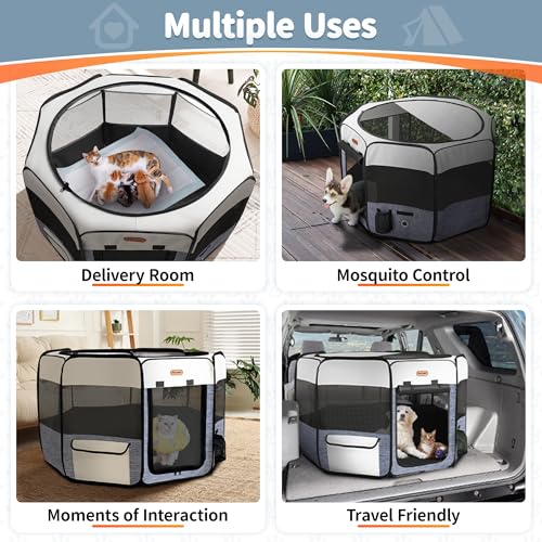 Image of Seiyierr Dog Playpen, Portable Pet Play Pen Foldable Carrying Case, Puppy Pens Outsid for Small Cat Indoor /Outdoor, Removable Mesh Shade Cover