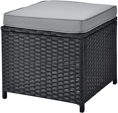 EVRE Monroe Black Outdoor 8 Seat Wicker Rattan Garden Furniture Dining Set Cushioned Classic Corner Sofa Chair Glass Top Table and Footrest for Patios Conservatories Rectangular - Image 5