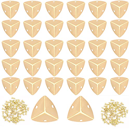 Image of Vintage Box Cabinet Corner Protection-Triangle Box Table Cabinet Corner with Screws Decorative Wood Box Edge Cover Safety Guard Furniture Corner Protector Bumpers (Gold-20mm-32pcs)