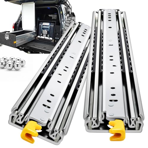 YENUO Heavy Duty Drawer Slides with Lock 12 14 16 18 20 22 24 26 28 30 32 34 36 38 40 44 48 52 56 60 Inch Full Extension Side Mount Ball Bearing Locking Rails Track