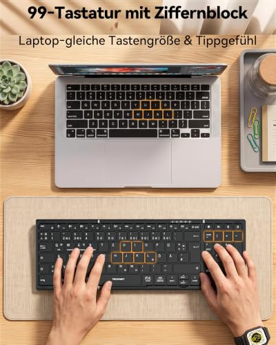 TECKNET Faltbare Bluetooth Tastatur mit Ziffernblock, QWERTZ Deutsches – Ansicht 3