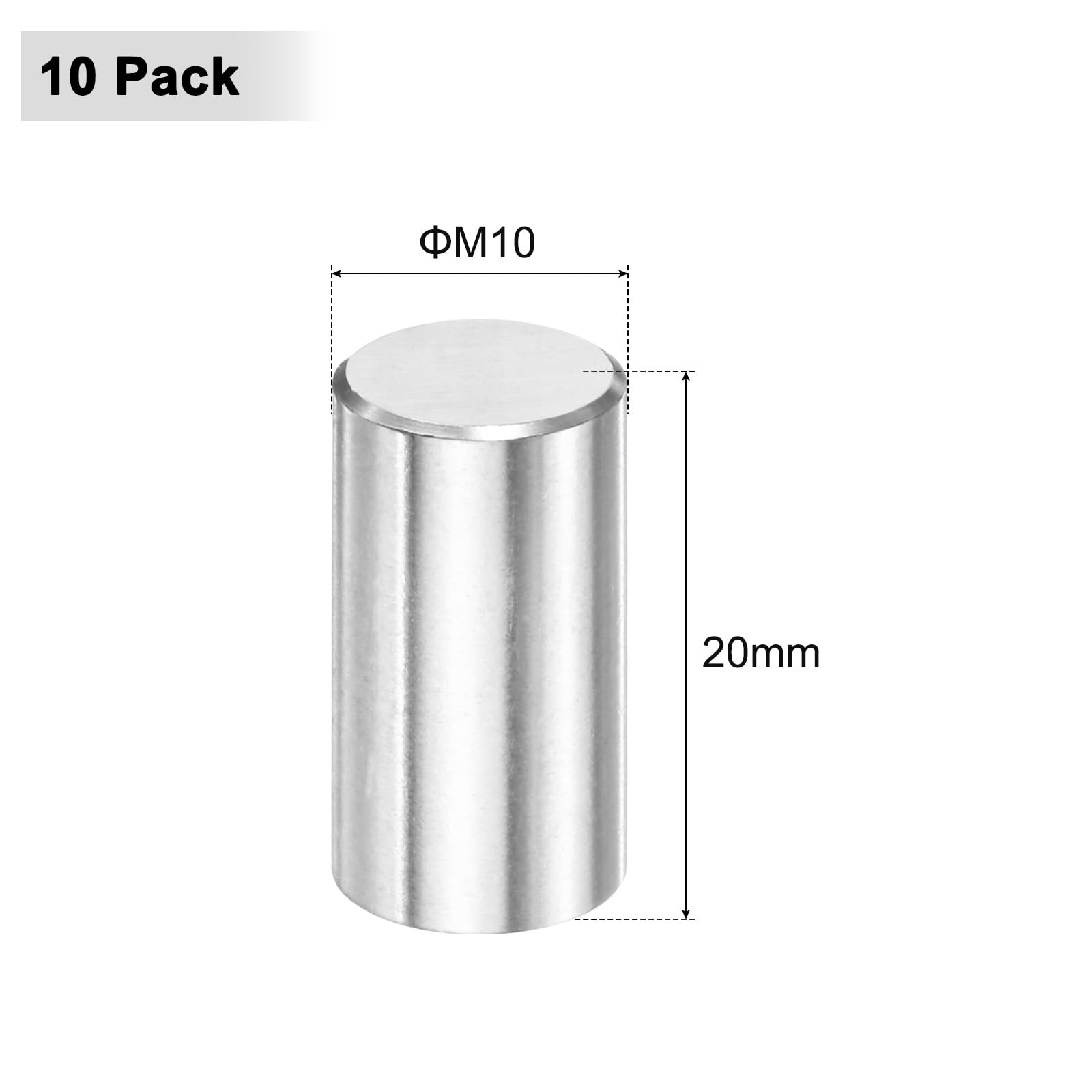 M METERXITY 10-Pack 10 x 20 mm Dowel Pin, 316 Stainless Steel Support Pin Fastener Elements for Metal Devices/Wooden Projects - Image 3