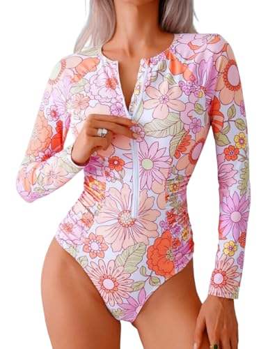 Image of ZAFUL Women's Long Sleeve Rash Guard Swimsuit One Piece Zipper Surfing Bathing Suit