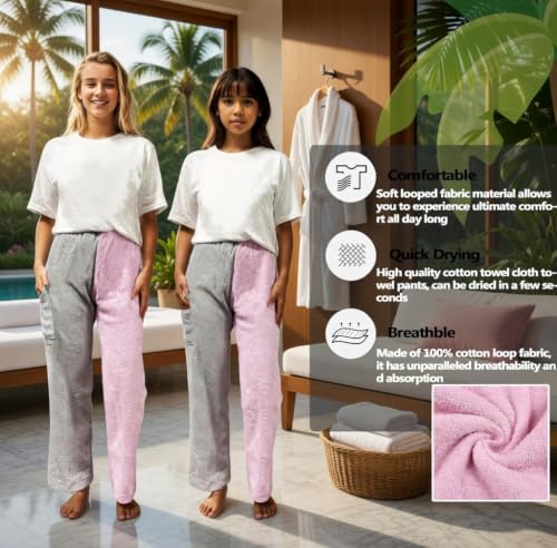 Image of Cotton Terry Towel Pants, Towel Pants for Swimmers, Resort Wear, Beach Coverup, Swim Wear