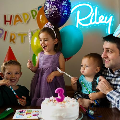 Image of Riley Name Neon Sign,LED Name Neon Light for Kids Bedroom,Birthday Party Decoration,Neon Sign Customizable for Girl,Birthday Riley Name Deocr,Size 7.1 * 6.3 inches(JTLD010-01)