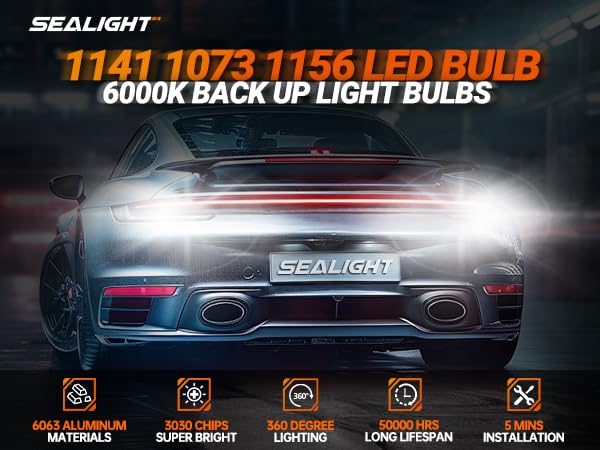 Image of SEALIGHT 1156 LED Bulb, 6000K White, 7506 1141 Anti Hyper Flashing LED Bulbs, 600% Brighter LED Car Bulbs for Reverse Backup Light Parking Light Tail Lights, Pack of 2