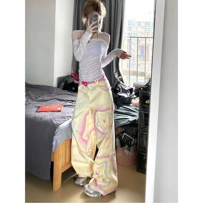 Unisex Vintage Graffiti Star Print Baggy Wide Jeans 90s High Waist Y2k Hiphop Grunge Casual Loose Goth Harajuku4