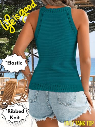 Image of ChiaoLezhee Women's Summer Knit Tank Tops, Racerback High Neck Lightweight Sweater Vest, Dressy Casual Outfits