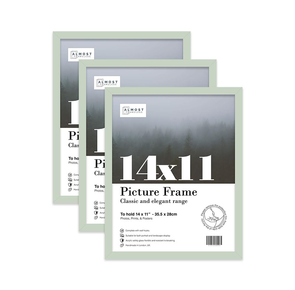 Almost Frameless 14x11 Mint Green Picture Frame Set of 3, Display 14x11 Picture Gallery Wall, Poster, Photo, Artwork, or Print, Yellow — image 1