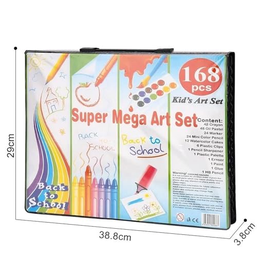 Image of 168-Piece Kids Art Set,Portable Drawing Set Makes Great Gift for Artists Kids, Art Box Drawing Painting has Watercolors Markers Crayons Color Pencils Oil Pastels Glue