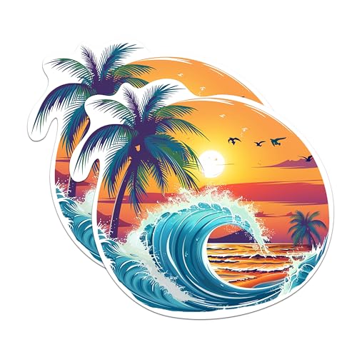 (2 Pack) Imanes decorativos con diseño Ocean Sunset y palmera miniatura 1