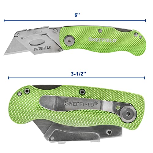 Image of Sheffield Folding Utility Knife, Accepts Standard Utility Knife Blades, Box Cutter Aluminum Handle, Razor Blades Included, For Home, Office, Trades, and Warehouse