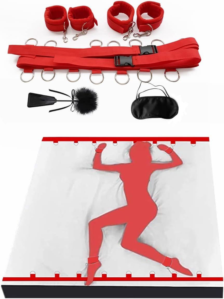 Ancla de cama con cinturón de nylon negro para atar las manos y los pies contra el movimiento. (rojo)
