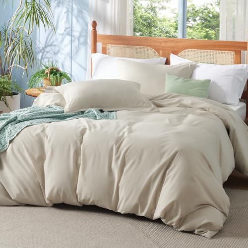 Bedsure Linen Duvet Cover Queen Size - Polyester & Rayon Derived from Bamboo Cooling Duvet Cover Set (90" x 90"), 3 Pieces with 2 Pillow Shams, Comforter Not Included
