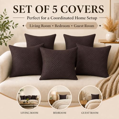 Image of RD TREND UltraSonic Microfiber Cushion Covers, 45 x 45 cm /18 x 18 inches, Set of 5, 250 TC,Back Zipper (Coffee)