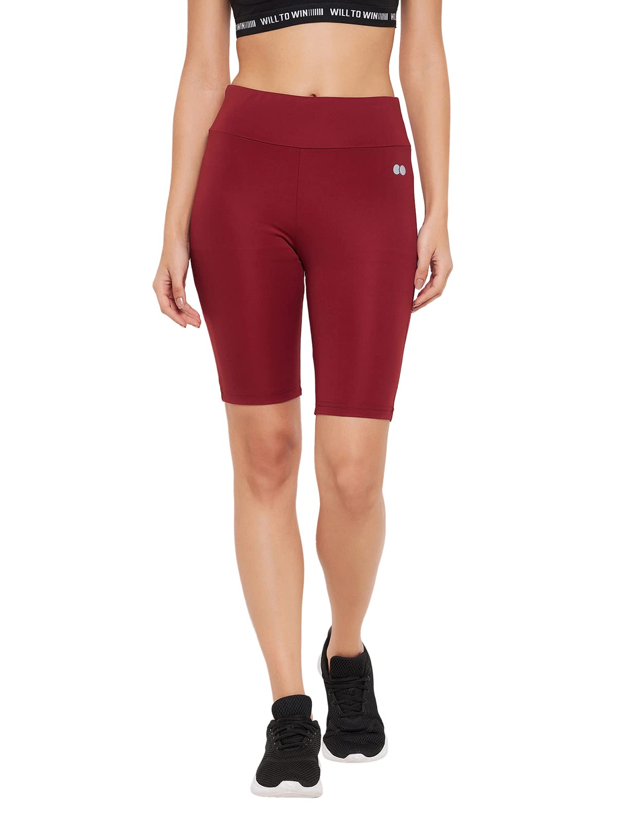 Women's Snug Fit Mid-Rise Activewear Sports Shorts (AB0055P09_Maroon_M)
