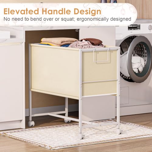 Image of Rolling Laundry Basket with Wheels,Large Capacity Laundry Basket Cart | 130L Fabric Clothes Hamper Organizer Cart for Laundry Room Bedroom Bathroom Dorm,White