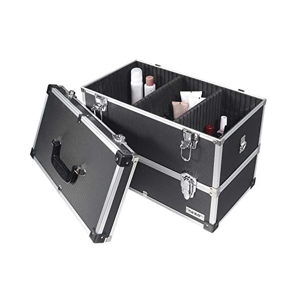 HMF 14660-02 Alu Werkzeugkoffer leer, 2 Etagen, 44 x 32,5 x 24 cm, schwarz – Bild 6