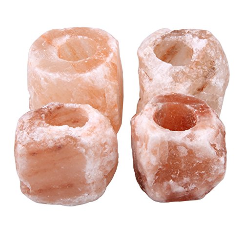 Oumai Himalayan Salt Candle Holders (Set of 4) | Decorative 2-3Lbs Natural Shape Rock Salt Candle Holders for Tea Lights | Natural Air Purifying Salt Crystal Tea Light Candle Holder Gift Set
