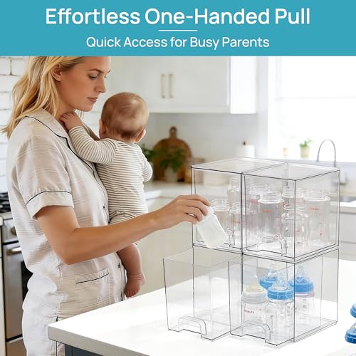 Image of Vtopmart 7.6 inch H Clear Stackable Storage Drawers, 4 Pack Plastic Organizers Bins for Skincare, Cosmetics,Beauty Supplies,Ideal for Vanity, Bathroom,Kitchen Countertop,Cabinet Organization