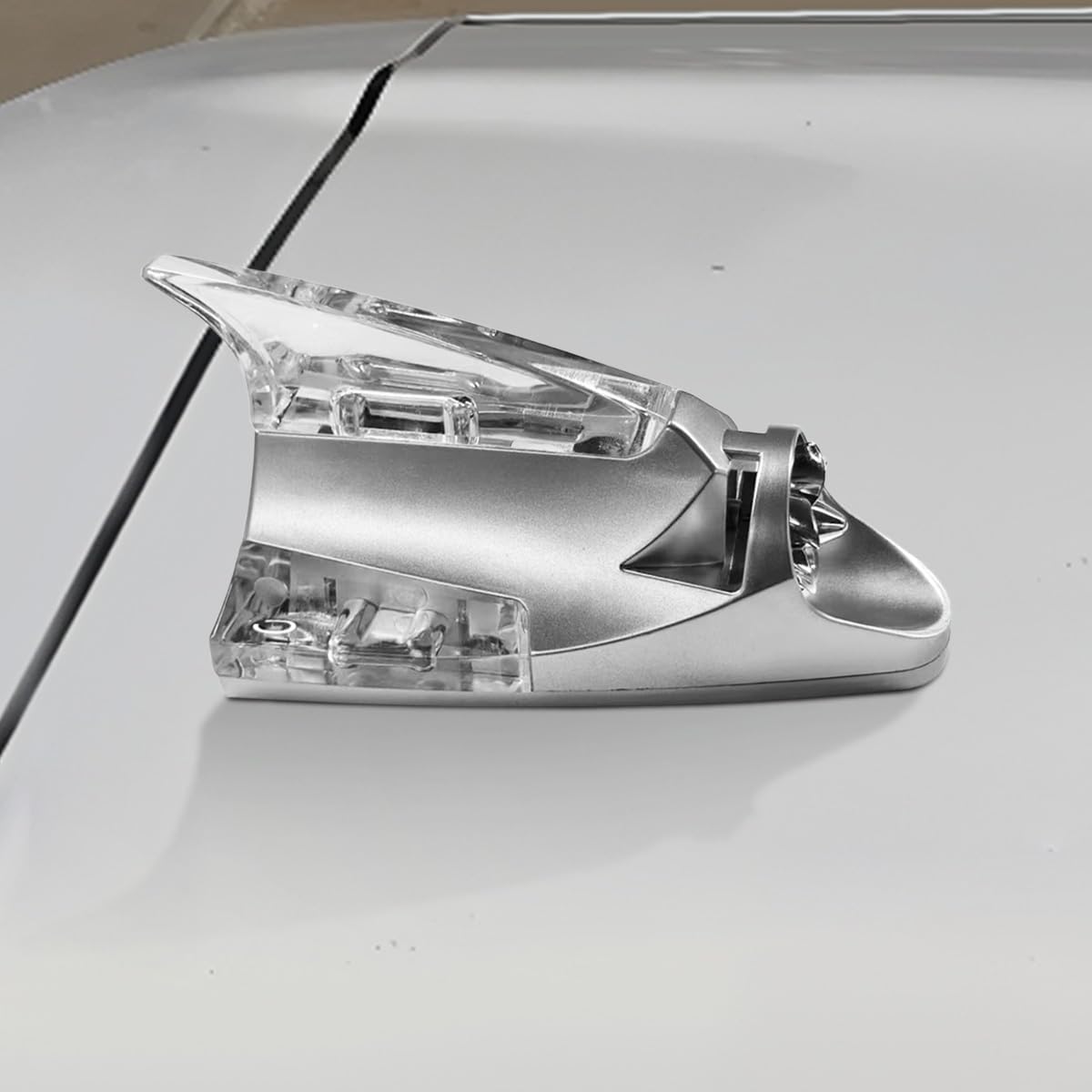 YoRise Car Roof Wind Powered LED Light, Shark Fin Warning Flash Lamp, Waterproof Self-Adhesive Car Antenna Topper Decorative Lights, Roof Tail Light Decoration Replacement for Most Cars (Silver)