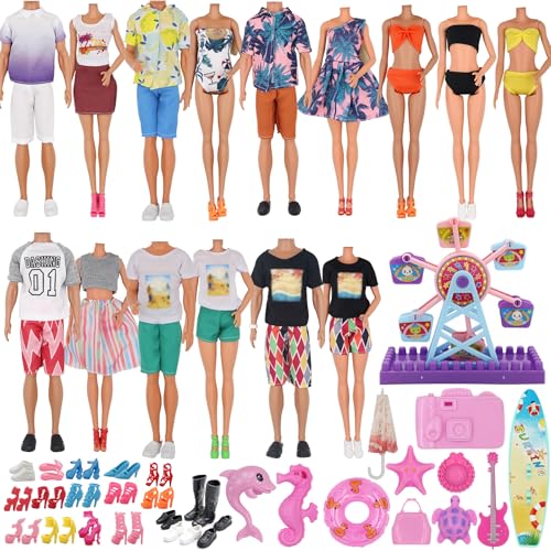 EuTengHao 78Pcs Doll Clothes and Accessories for 11.5 Inch Girl Doll and 12 Inch Boy Includes 28 Wear Clothes Shoes and Couples Sky Wheel Surfboard Hat for Summer Style Accessories