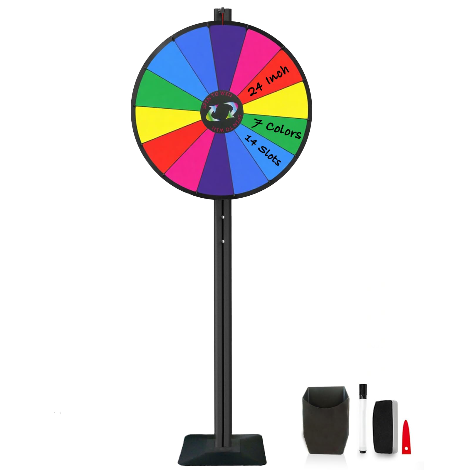 iElyiEsy Spinning Prize Wheel Spin Wheel for Prizes with Stand Erasable Surface for Trade Show Carnival Party Fortune Game (24 INCH Adjustable)