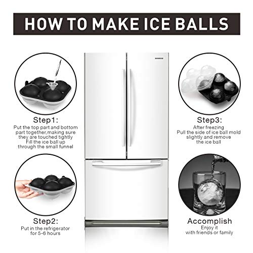 Adoric Large Sphere Mold Silicone Ice Cube Trays for Whisky 2.5 Inch Ice Ball Mold Sphere Round Ice Ball Maker, Black
