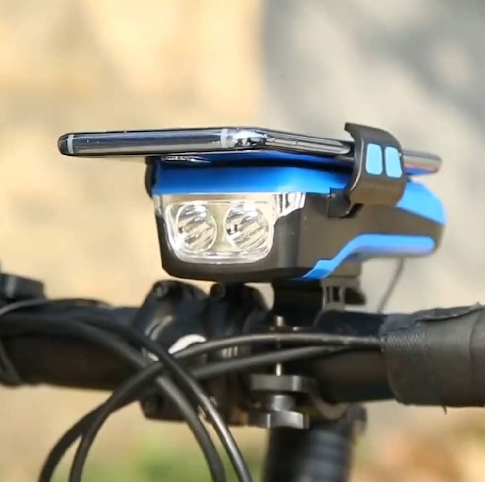 Lampada Bici LED Ricaricabile USB - 700 Lumen, Batteria 4000 MAh, Con Supporto Smartphone, Caricatore E Clacson Integrato - Foto 6