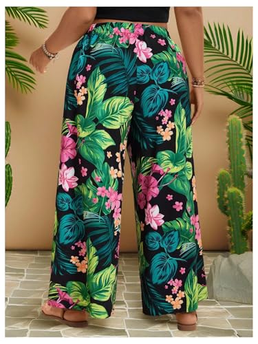 MakeMeChic Women's Plus Size Floral Palazzo Pants Elastic Waist Wide Leg Tropical Print Summer Trousers3