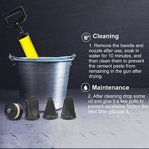 EXLECO Fugenpistole für Mörtel Handmörtelpumpe mit 4 Düse 1 Ersatz-Gummikolben, Gummikolben Mörtelpresse Mörtelspritze Fugenspritze mit Zubehör