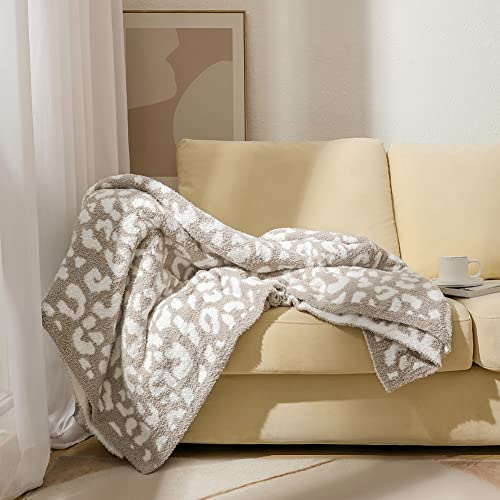 Fluffy Leopard Throw Blanket Super Soft Knitted Blanket 50"X60" Cozy Warm Blanket Chunky Knit Blanket Fluffy Blankets For Couch Sofa Bed Office, Leopard Cream #TOP5