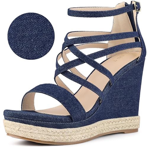 Perphy Platform Denim Heels Strappy Jeans Wedge Sandals for Women4