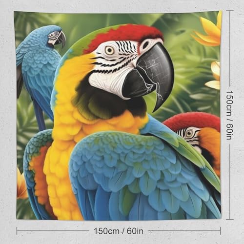 Tapisserie murale avec perroquet tropical, la solution ideale pour masquer un mur abime