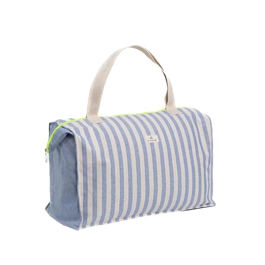 MyWander - Maxibolso Navy Stripes - Bolso Multiusos Plegable - Bolsa de Playa con Bolsillo Interior y Cremallera | Bolsa de Tela para Viaje | Bolsa de Compra | 78x41x23 cm (50L)